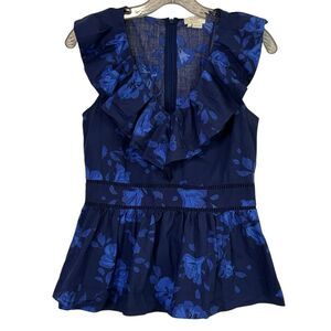 Kate Spade Hibiscus Ruffle V Neck Sleeveless Peplum Top
